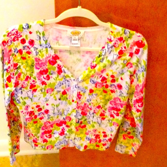 - Vintage Talbots Pima Cotton Floral button down cardigan - Picture 3 of 6